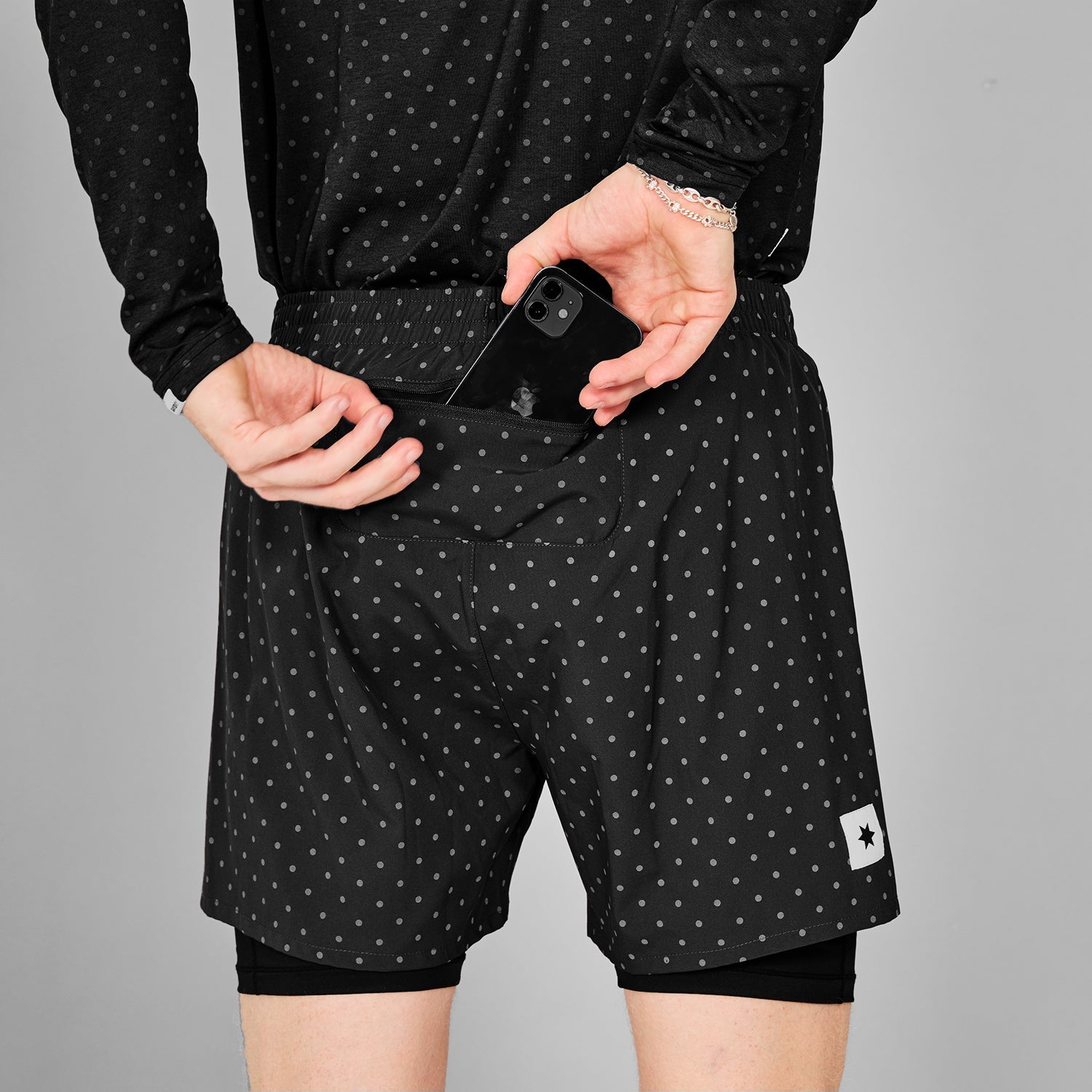 SAYSKY Polka 2 In 1 Pace Shorts 5'' SHORTS 1018 - BLACK AOP